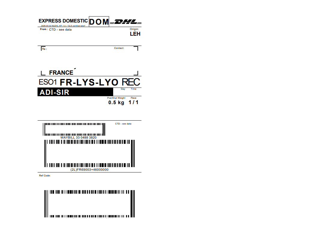 Bordereau DHL imprimé seul sur une feuille