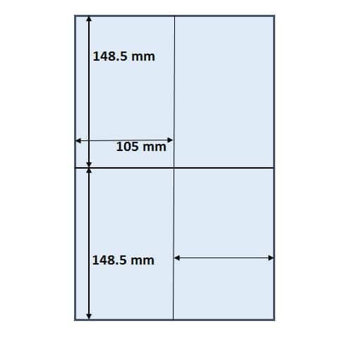 Schéma des quatre étiquettes prédécoupées sur une feuille A4